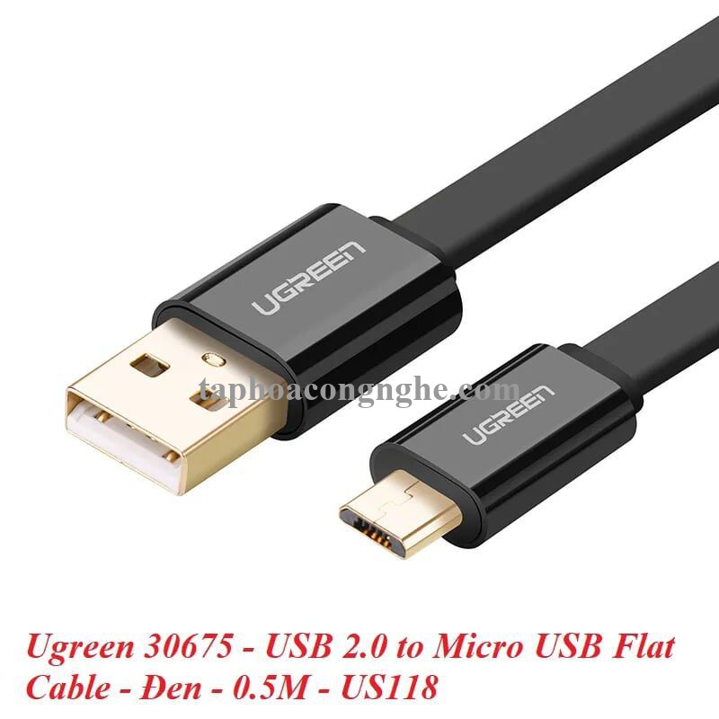 Ugreen 30675 0.5M màu Đen Cáp sạc truyền dữ liệu USB 2.0 sang MICRO USB dáng dẹt US118 30030675